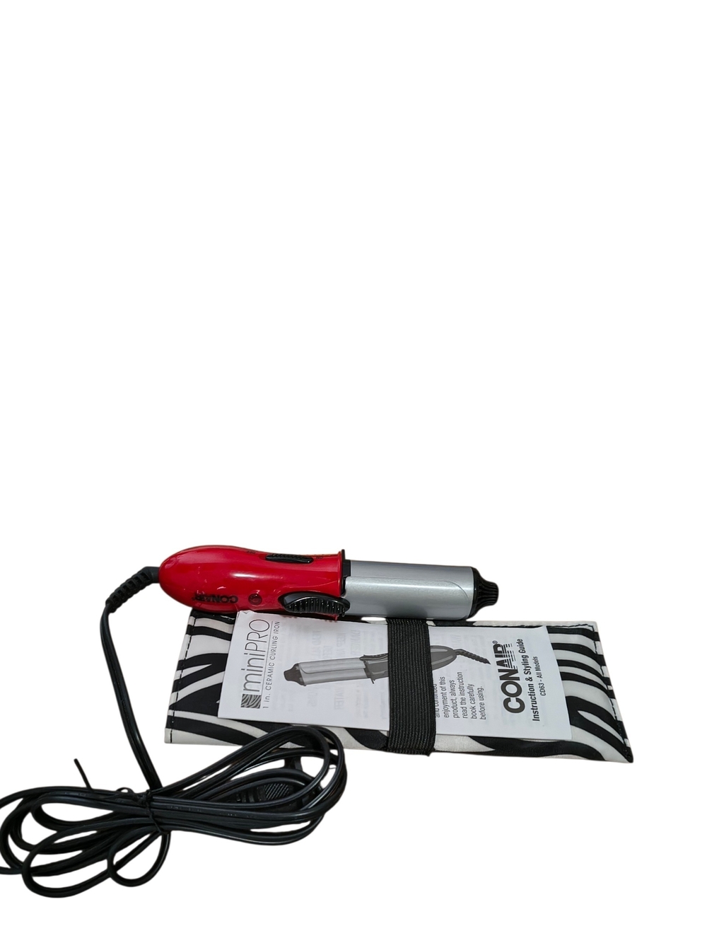 Red Mini Curling Iron with Zebra Heat Protector